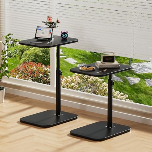 OHMG Beistelltisch, C-Form, Bambus, Metall, modern, höhenverstellbar, Beistelltisch für Bett, Sofa, Nachttisch, Pflege, für Wohnzimmer, Schlafzimmer, Badezimmer