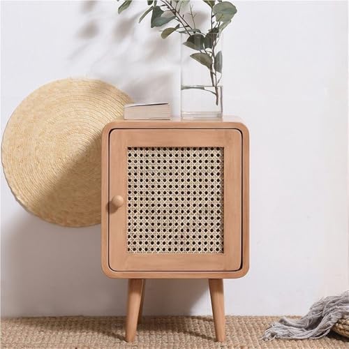 Handgewebter Rattan-Nachttisch, 1-türiger Rattan-Nachttisch, montierter moderner Beistelltisch aus der Mitte des Jahrhunderts, Beistelltisch, ideal für Schlafzimmer, Schlafsäle und