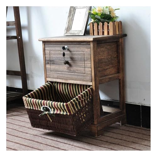 HBOOMOEM Nachttisch Rattan?Nachtschrank ?Beistelltisch FüR Schlafzimmer Wohnzimmer?Nachtkommode Aus Holz?AbschließBares Schubladendesign, Geeignet FüR Schlafzimmer, Wohnzimmer Usw.(30*40*51/11.8*15.7*