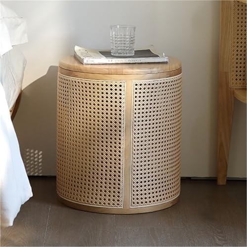 MESCXTY Couchtisch Stauraum, Sofa Beistelltisch Rattan Imitat Dekor, aus Holz, runder osmanischer Beistelltisch für das, vielseitig einsetzbar (natürlich)