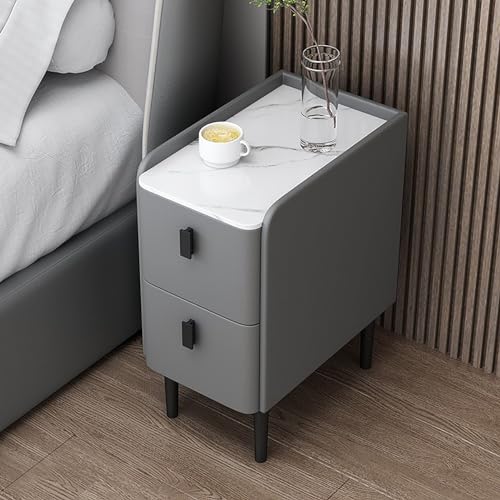 Moderner Smart LED Nachttisch mit Ladestation, Bluetooth Audio, Massivholz, 2 Schubladen, Multifunktionales Design, Dunkelgrau, 30 cm breiter Nachttisch