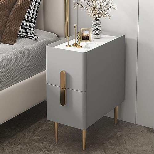 Moderner minimalistischer schmaler Nachttisch mit 2 Schubladen, schmaler Nachttisch für kleine Räume, ideal für Schlafzimmer, Wohnzimmer, Badezimmer, Balkon, mittlere Größe (B x H): 35 cm, Farbe: Grau