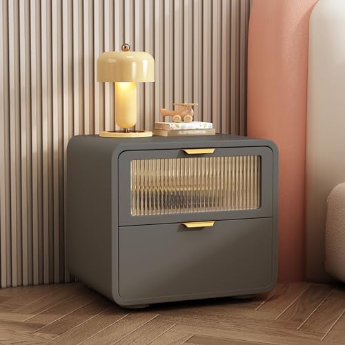 Nachttisch, moderner Nachttisch aus der Mitte des Jahrhunderts mit PU-Leder-Finish, kompakter Nachttisch mit 2 Schubladen für Schlafzimmer und Wohnzimmer, schwarzer Beistelltisch aus Holz (1