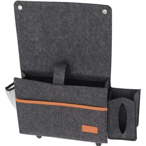 JOINPAYA Filz Aufbewahrungstasche zum Einhängen für Nachttisch und Sofa Aufbewahrungsbeutel mit Verstärkten Nähten Dunkelgrau Organizer für Studentenwohnheim und Büro