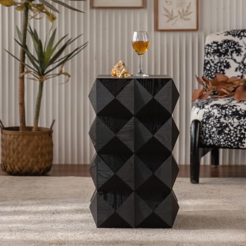HAINEW Vintage-Stil Nachttisch Nachtschrank Beistelltisch mit Reliefmuster, Nachtkommode Sofatisch für Schlafzimmer und Wohnzimmer, 37x37x60cm (Schwarz)