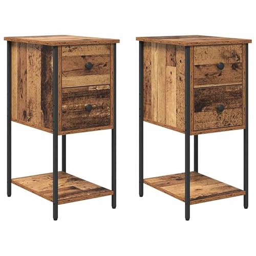 Nachttisch 2er Set aus Altholz Holzwerkstoff 32 x 42 x 70 cm - Stilvoll & Stabil für Schlafzimmer, Gästezimmer - Platzsparende Kommode mit Vintage-Look
