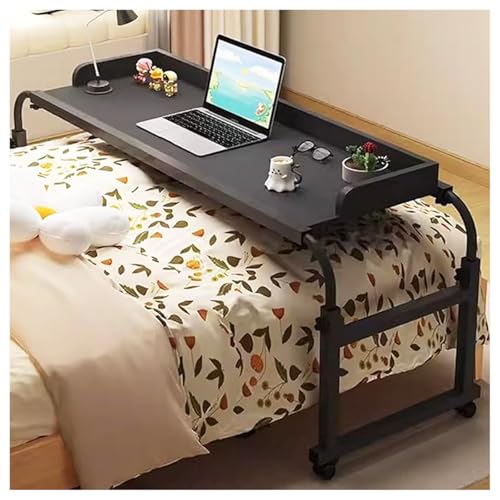 Überbetttisch mit 65–95 cm Höhe und 120–210 cm Länge verstellbar, mobiler Überbetttisch für Laptop, Essen, rollbarer Überbetttisch, Nachttisch, Bürotisch mit 4 Rollen,B
