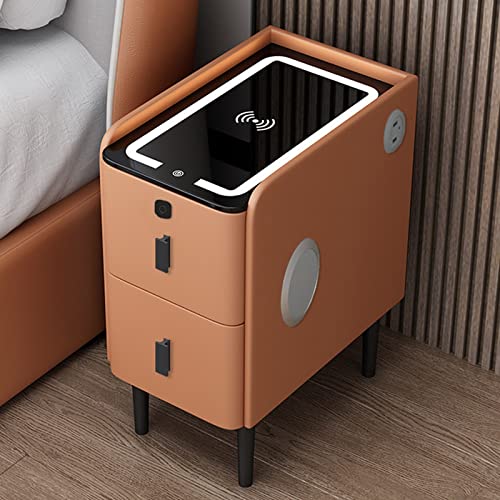 Moderner Smart Nachttisch mit Aufbewahrungsschublade & LED-Licht - Kompakter weißer Nachttisch mit USB-Ladeanschluss - Stilvoller schmaler Beistelltisch für Schlafzimmer & Wohnzimmer