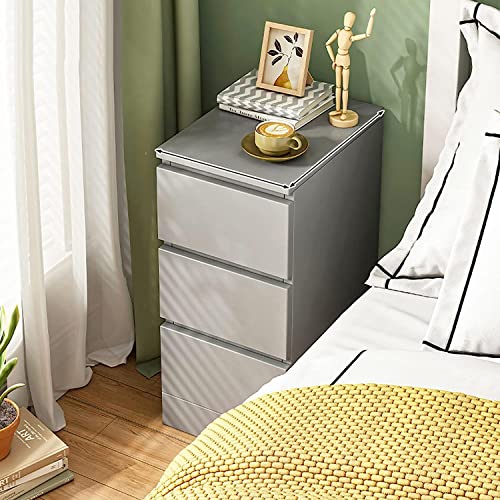 Nachttisch Fürs Schlafzimmer, Weiß/Grau, Breite 25 Cm, Minimalistischer Nachttisch, Moderner Aufbewahrungsschrank Für Zuhause Mit 3 Schubladen, Kleiner Spalt, Schmaler, Hoher Nachttisch, Grau 25 X 35