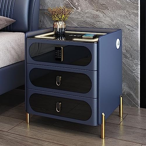 Smart Nachttisch mit intelligentem Kombinationsschloss kabelloses Laden 3 Farben LED-Beleuchtung USB-Anschluss Bluetooth-Lautsprecher Multifunktionaler LED-Beistelltisch für Schlafzimmer und