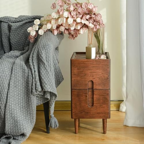 Mid Century Modern Nightstand Massivholz Nachttisch, einfache Installation 9,84 W x 15,75 T x 19,69 H Zoll Nussbaum, minimalistische Nachttisch 2-Schublade Nachttische, schmale Eiche Ende Tabelle