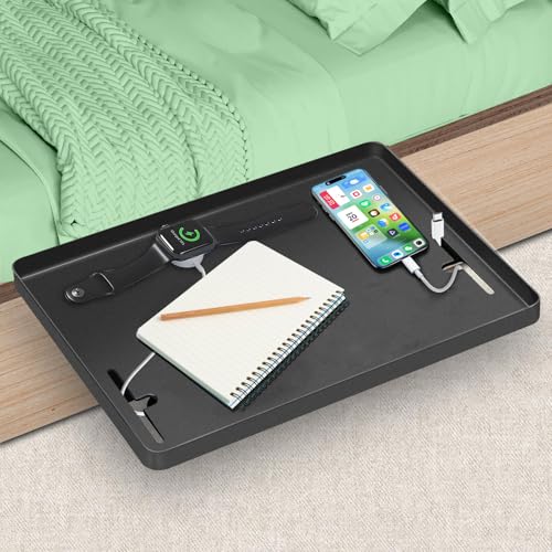 Kongming Nachttisch Regal Betttablett klemmbar hängend ans Hochbett Bett Organizer Bettablage zum einhängen mit Kabelbuchtens für Studentenwohnheim und Kinderzimmer (schwarz)