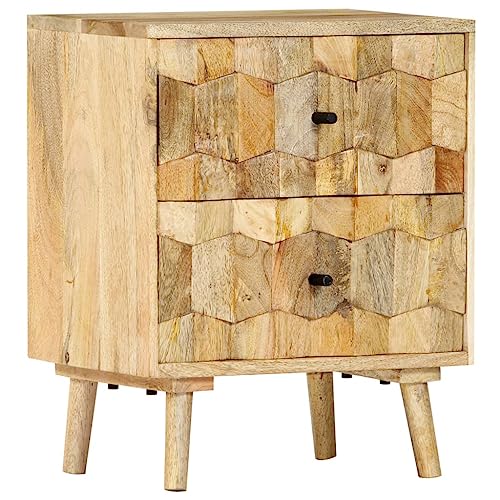 Vintage Nachttisch aus massivem Mangoholz mit 2 Schubladen, elegante Schlafzimmermöbel für stilvolle Innenräume, praktische Aufbewahrungslösung, rustikale Wohnkultur