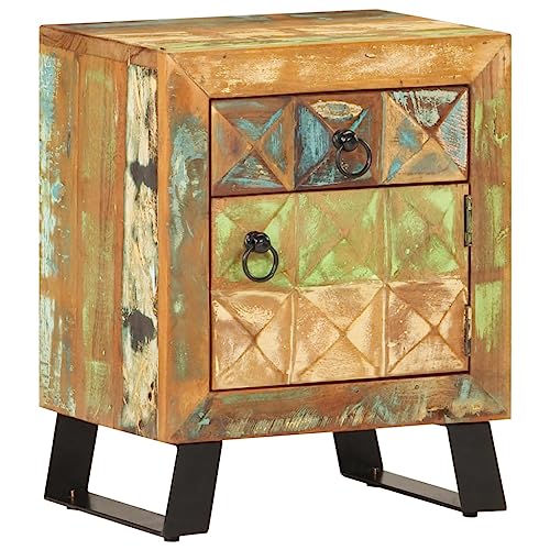 Qnhdfrt Nachttisch aus Recyceltem Massivholz 40x30x50 cm mit Schublade & Fach Schmaler Vintage Beistelltisch für Schlafzimmer