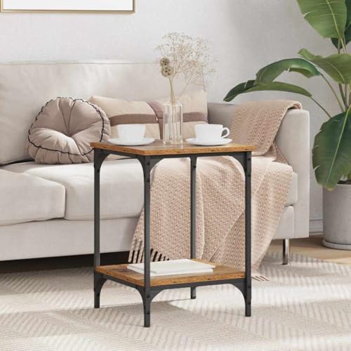 Ordellia Couchtisch Altholz 40x40x55 cm, Holzwerkstoff, quadratisch, mit Regal, Beistelltisch für Wohnzimmer, Nachttisch Industrial Design, langlebig