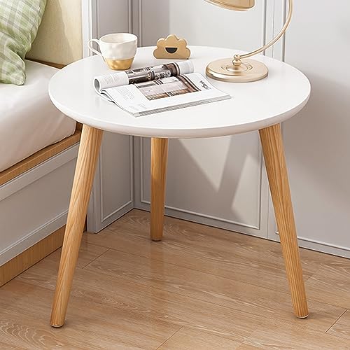 Generisch Runder Nachttisch aus Holz mit Stauraum, moderner Nachttisch fürs Schlafzimmer, Weiß- und Naturholz-Finish, kompakt 40 x 40 x 40 cm, ideal für kleine Räume