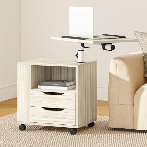 AuraCraft Nachttischen mit Verstellbarer Höhe, nachttisch mit Rollen,Nachttisch mit Schubladen und offenen Regalen, Mobiler Beistelltisch mit Rädern für Schlafzimmer, Wohnzimmer