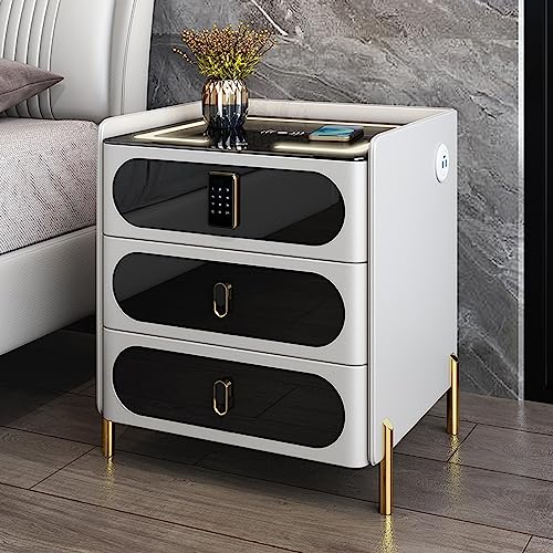 Smart Nachttisch mit Kombinationsschloss Drahtlose Lade LED Beleuchtung USB Port Bluetooth Lautsprecher Multifunktionale Beistelltisch für Schlafzimmer/Wohnzimmer 3 Farben