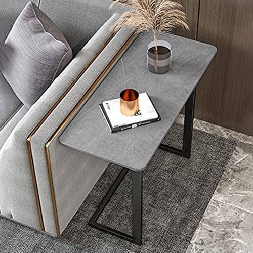 Extra breiter C-förmiger Nachttisch im europäischen Stil mit Kunststein, schmaler Beistelltisch zur Aufbewahrung von Laptop, Kaffee, Snacks und Büchern, stilvolles und funktionales Design
