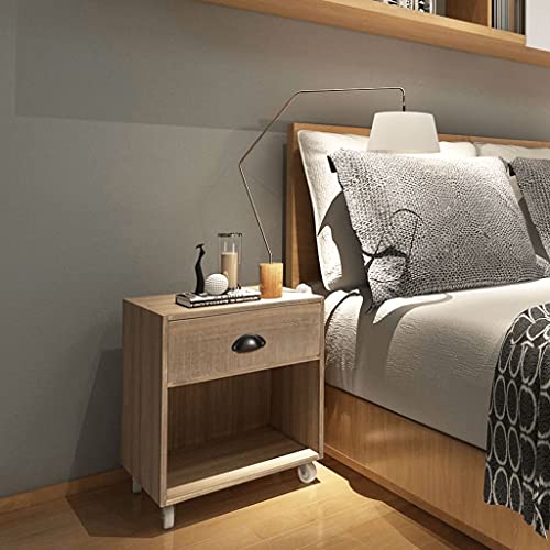 LVHUIDEH Nachttisch mit 4 Rollen, Schublade und offenen Fach, Beistelltisch, kompakte Nachtschrank, Nachtkonsole für Schlafzimmer Wohnzimmer, 38 x 31,5 x 46,5 cm, Massivholz