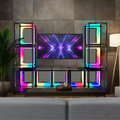 FUSLITE LED-Würfel-Aufbewahrungs -Organizer, Beistelltisch, offenes Regal, intelligenter Nachttisch, Aufbewahrungsschrank für Schlafzimmer, Wohnzimmer, Schlafzimmer, Büro