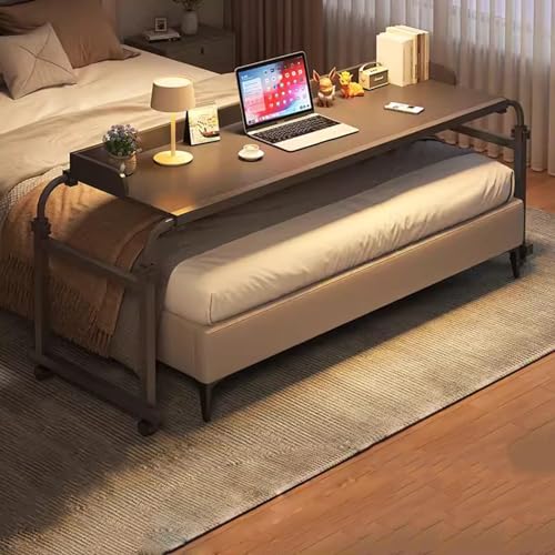 Höhenverstellbarer mobiler Nachttisch mit Rollen und Lebensmitteltablett, rollbarer Überbetttisch für Sofa, Beistellbett und Laptopwagen, schwarz, höhenverstellbar, medizinischer Tisch für Zuhause