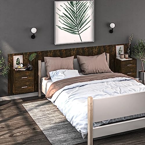 JHQHSM Wand-Nachttische 2 STK. Räuchereiche – Platzsparende Wandmontage für Bücher und Dekoration, Stauraum Lösung mit pflegeleichtem Holzwerkstoff, Feuchtigkeitsbeständig und Stabil