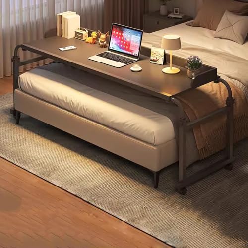 Mobiler Nachttisch mit Rollen, verstellbare Höhe und Länge, tragbarer Laptop-Tisch, Kreuzbein, Betttisch, schwarz, rollbarer Bürotisch für Zuhause und Büro