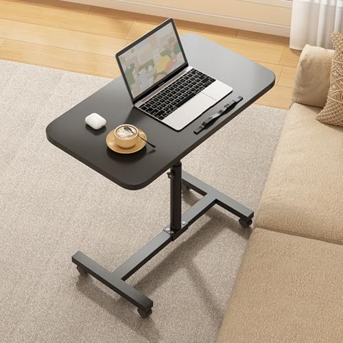 Verstellbarer mobiler Sofatisch mit Rollen, höhenverstellbar über Bett, Beistelltisch für Schlafzimmer und Wohnzimmer, schwarzes Finish