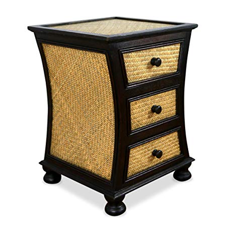 livasia Rattan Schrank – 43x43x60cm – Handgeschnitzter Nachttisch Holz aus Thailand mit Schubladen, Akazienholz, kleine Kommode im Landhausstil, geschwungen