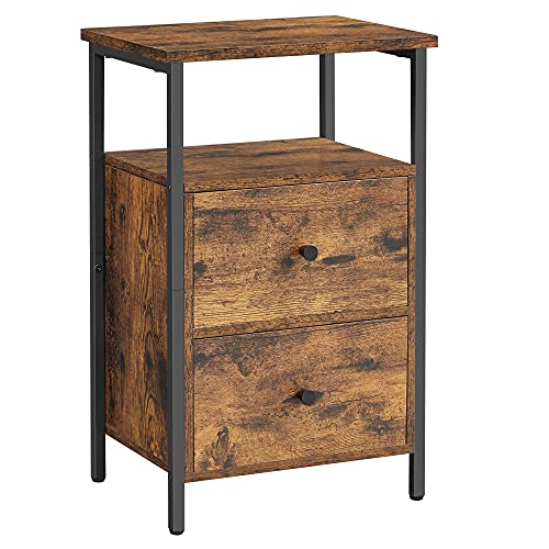 VASAGLE Nachttisch, Beistelltisch, mit 2 Schubladen, für Schlafzimmer, Wohnzimmer, Industrie-Design, vintagebraun-schwarz LET521B01