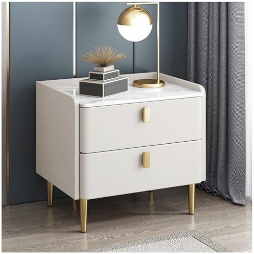 Nachttisch aus Massivholz, mit moderner Lederoberfläche, Nachttisch mit 2 Schubladen, für Schlafzimmer und Wohnzimmer