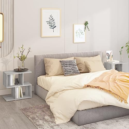 Mokuyary Nachttisch, 2 Stück, Sonoma, grau, 50 x 30 x 51,5 cm, Holz, Beistelltisch, Sofa-Ende, Seitenschrank, einfache Montage für Schlafzimmer, Wohnzimmer