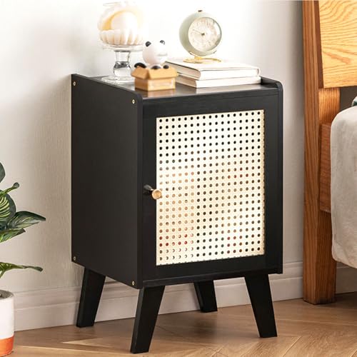 Rattan Nachttisch, Bambus Beistelltisch mit Tür für kleine Räume, Schlafzimmer Schließfächer, modernes Design für Wohnzimmer und Wohnung