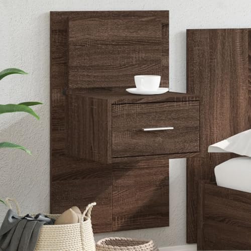 KTHLBRH Wand-Nachttisch mit LED-Leuchten Braun Eichen-Optik Bedside Table beistelltisch for Wohnzimmer Schlafzimmer