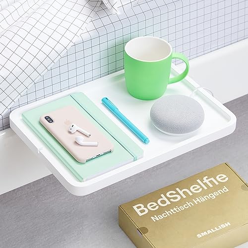 BedShelfie für Etagenbett, Bettablage für WG Zimmer, Betttablett schwebend, Bettablage zum Einhängen – Minimalist 2.0 Holz weiß