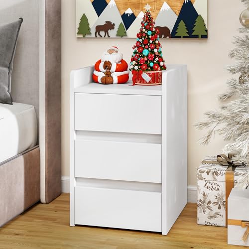 YITAHOME Nachttisch mit 3 Schubladen und Netzteil, Nachtkommode mit Ladestation, 2 USB-Anschlüssen und Steckdosen, wasserfester Beistelltisch für Wohnzimmer und Schlafzimmer, 35 x 40 x 60 cm (Weiß)