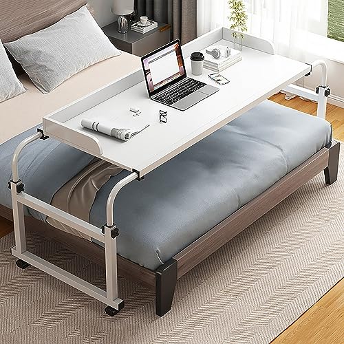 Überbetttisch mit Rädern, Höhen- und Breitenverstellbarer Überbettschreibtisch für Queensize-Betten, Mobiler Computertisch, 47-Zoll-Laptoptisch, Rollbarer Bettschreibtisch, Stehtis