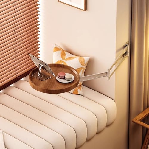 Wandmontierter kleiner runder Wandtisch, 180° drehbar, Nachttisch, schwimmendes Tablett, Beistelltisch für Balkon, Schlafzimmer, Wohnzimmer, Arbeitszimmer