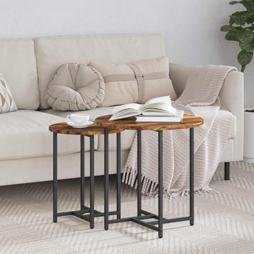 Owoxanthellate Beistelltisch Set 2er Rauchesche Schwarz 50x50x50 cm Modernes Couchtablett aus Engineered Wood & Metall mit Stauraum für Wohnzimmer Schlafzimmer