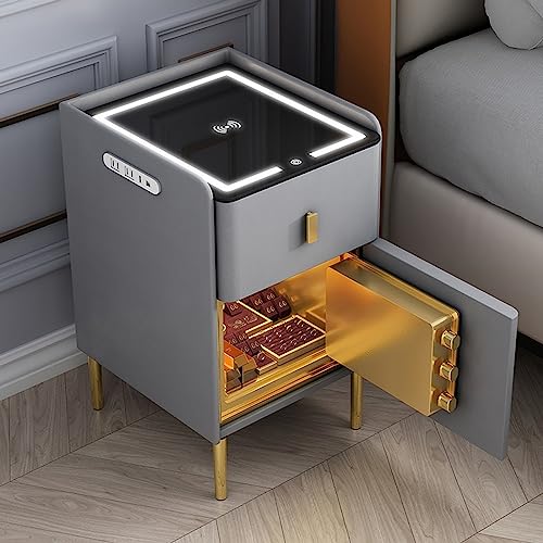 Multifunktions-Nachttisch mit unsichtbarem Safe, kabelloser Ladestation, USB-Ladestation und LED-Lichtern, intelligenter Beistelltisch für Schlafzimmer, Wohnzimmer oder Büro