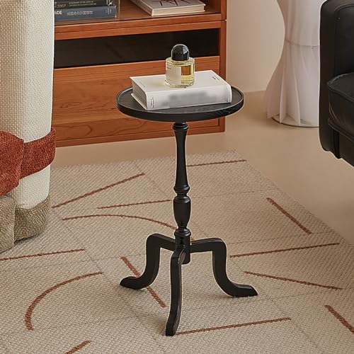 Vintage Beistelltisch aus Massivholz, runder Nachttisch für Nachttisch oder Sofa, kompakter Couchtisch mit dreieckigen Beinen für Wohnzimmer und kleine Räume