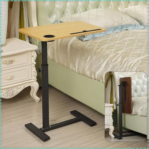 HPTHLY Klappbarer Betttisch, Überbett-Nachttisch, tragbar, höhenverstellbar 60–104 cm, rollbarer Laptop-Schreibtisch mit Rädern, Beistelltisch, Holzfarbe