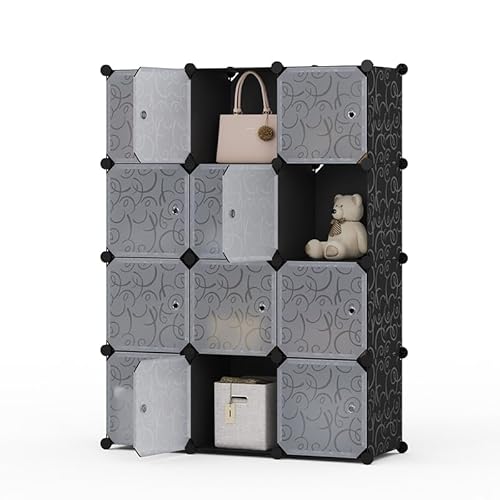 Mondeer Würfelregal, Steckregal, 30x30cm Stapelbar Kunststoff Regalsystem mit Tür, für Kleidung Schuhe Spielzeug Bücher, für Büro Wohnzimmer
