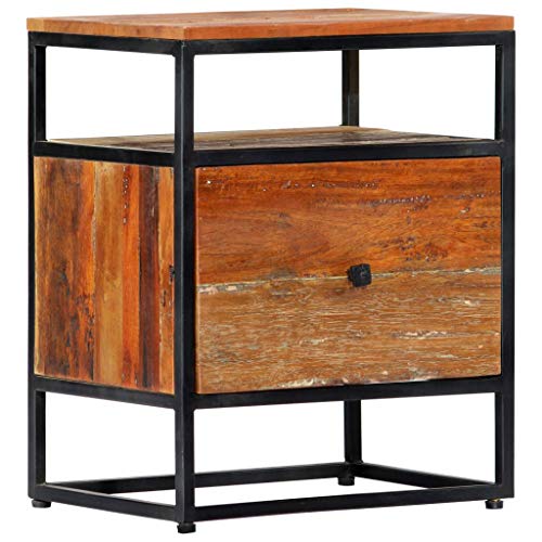 SDWEHO7 Vintage-Nachttisch, Nachtschrank mit 1 Schublade und 1 Fach, Beistelltisch für Schlafzimmer und Wohnzimmer, Telefontisch, Lampentisch, 40x30x50 cm Massives Altholz und Stahl