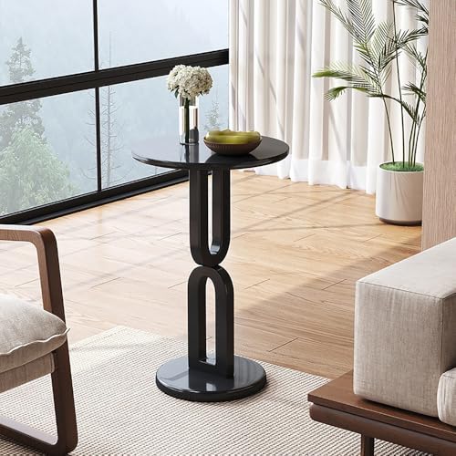 WYRNOBRX Beistelltisch Rund Kleiner Tisch Couchtisch Klein Holz Wohnzimmertisch Kompakt Ablagefach Vintage Couchtisch Für Wohnzimmer Schlafzimmer Nachttisch Modern,Schwarz,L16*W16*H2 3