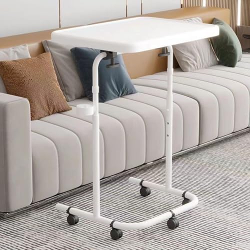 MUMUXIAO C-förmiger Beistelltisch mit Rollen, kleiner Beistelltisch, der unter das Sofa geschoben werden kann, höhenverstellbar, Arbeitszimmer, TV-Tablett, Tisch, Stehpult, Laptop, Weiß