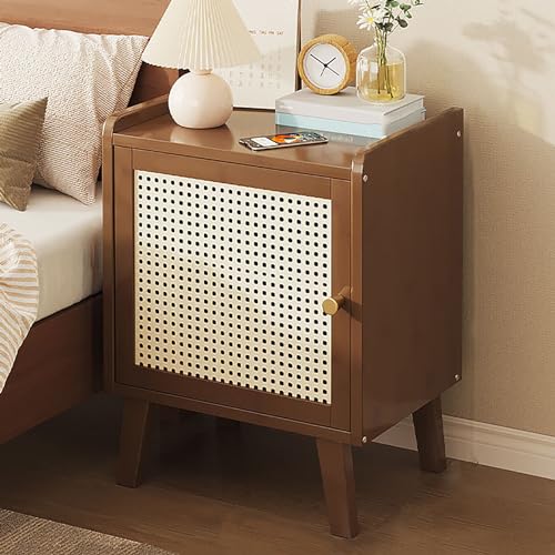 Rattan-Tür Bambus Nachttisch Kompakter Beistelltisch mit Stauraum für Wohnzimmer Schlafzimmer (30,5 x 25,4 x 38,1 cm) Braun