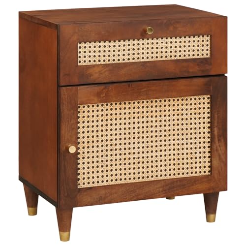 MNISDFL Nachttische Braun Rattan und massivem Mango Holz Bedside Table badschrank schmal for Wohnzimmer Zimmer