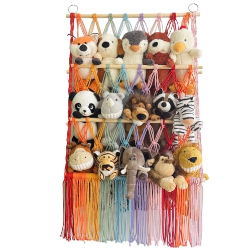 Stofftieraufbewahrung | Boho-3-stöckige Aufbewahrung hinter der Tür | Kindermöbel für Nachttisch, Kleinkinder, Ecke, Spielzimmer, Schrank, Freunde, Zuhause, Jugendliche,